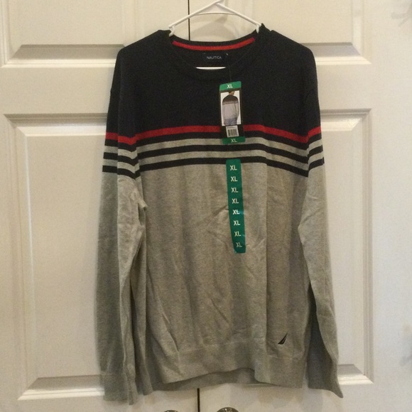 Men’s Nautica Striped Grey & Blue Sweater XL NWT - Picture 1 of 5